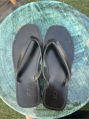 J. Crew Black Leather Square-Toe Flip Flops